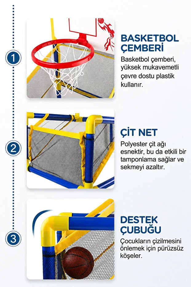 Çocuk Basketbol Potası Fileli Top Toplama Hazneli İç ve Dış Mekan Spor Oyun Seti Çocuk Basketbol Potası Fileli Top Toplama Hazneli İç ve Dış Mekan Spor Oyun Seti
